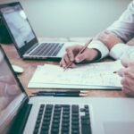 Media buyer analyzing native advertising performance