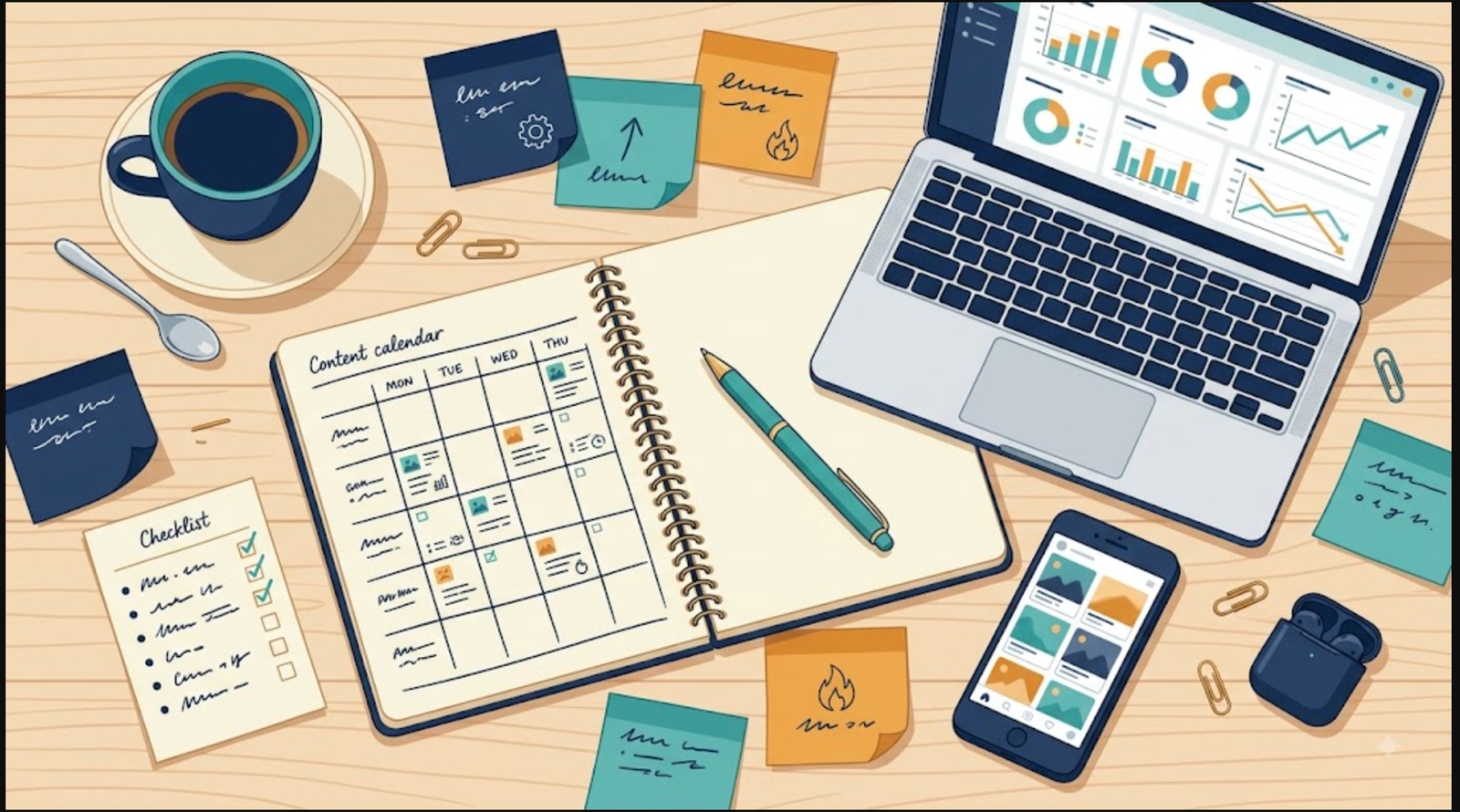 Social media marketing analytics dashboard with a content calendar and campaign tracking workspace